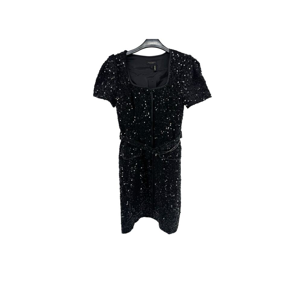 Donna Karan Classic Square Neck Sequin A Line Elegant Belted Dress Size 6 NWT